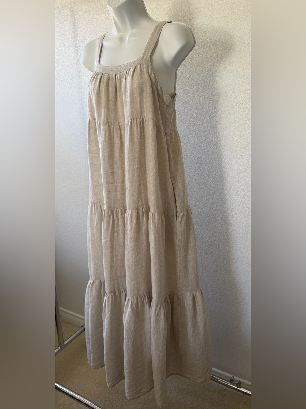 Anthropologie Laude The Label Strappy Tiered Natural Linen Maxi Dress Size XS - Picture 2 of 15